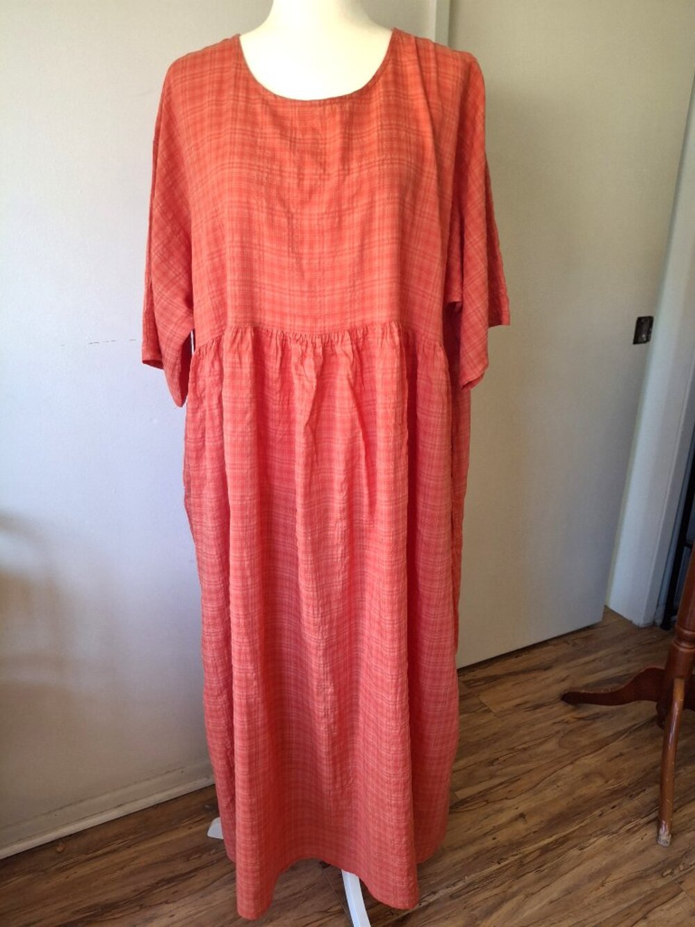 Loose-fitting orange boho-style viscose dress with pockets, size 3XL - Picture 2 of 8